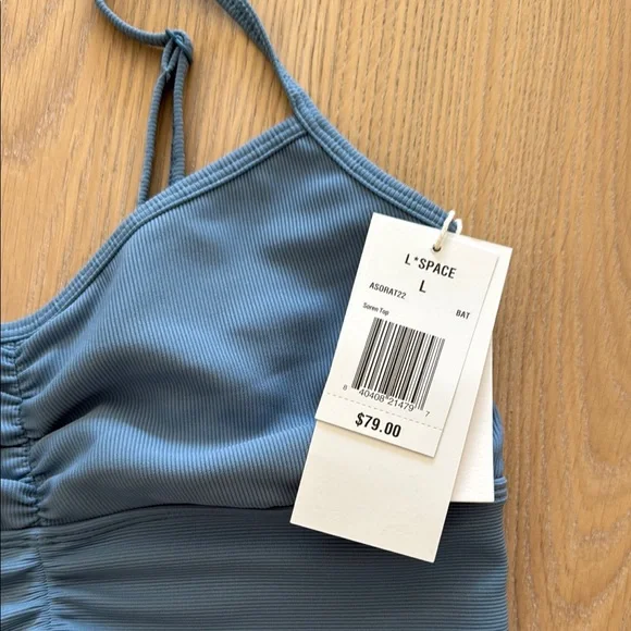 l*space Slate Blue Ruched Active Crop Top & High-Waist Bottoms - Picture 2 of 5